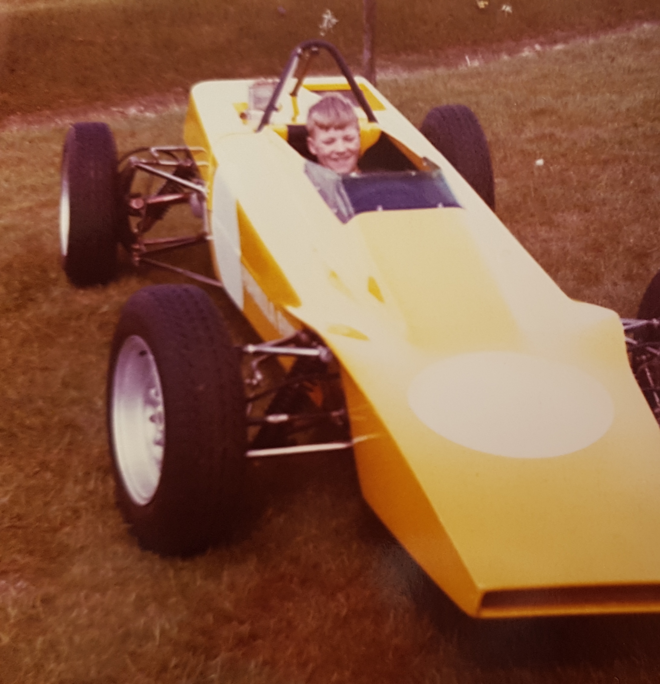 Lotus open day at Hethel 1970, trying a Lotus 61 for size